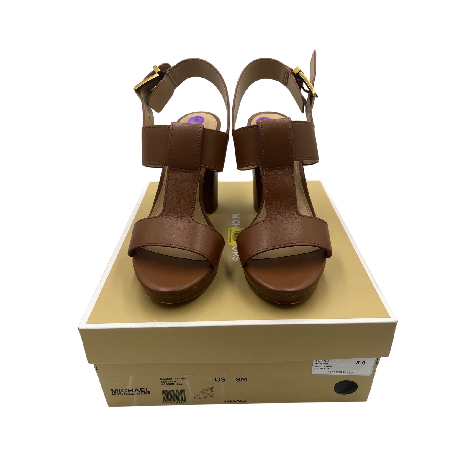 Michael Michael Kors Becker T-Strap Leather Sandals Luggage Brown 8m Jla6up